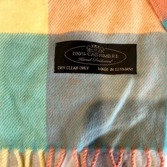 100% Cashmere Luxury Scarf Made in Germany Pastel Block Check Unisex 69x12” - Picture 2 of 3